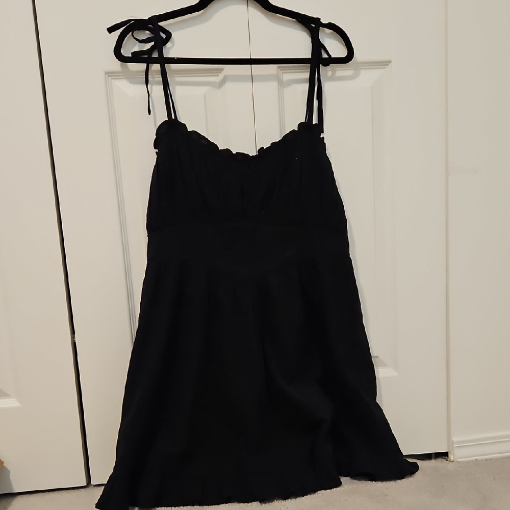 aerie Black Midi Sundress with Tie Straps